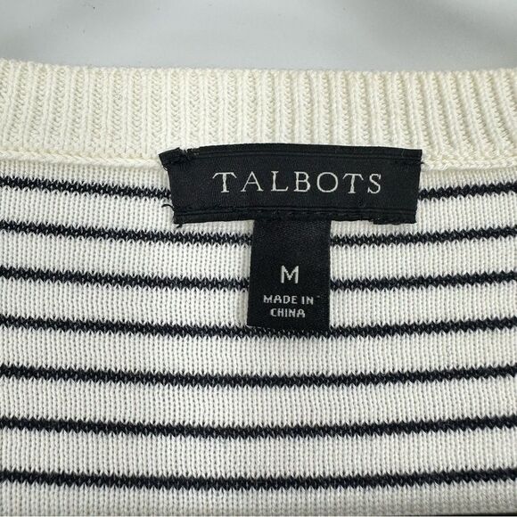 TALBOTS Floral Row Crewneck Stripes Embroidered Floral Sweater Multi-color Sz M - Picture 5 of 7